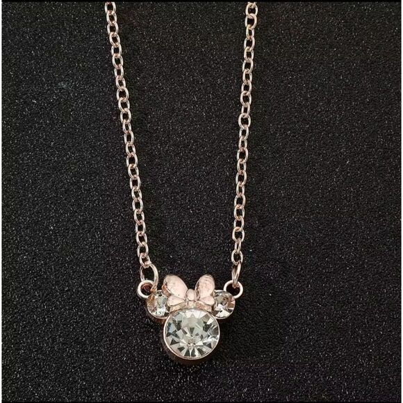 Minnie Park Icon Bow Necklace S925 Silver Rose Gold Plated Cubic Zirconia 19.68" - Picture 2 of 12